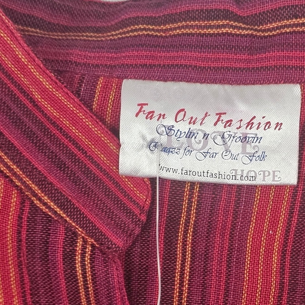Far Out Fashion Womens Medium Red Burgundy Striped Long Sleeve Boho Top NWT - Picture 5 of 5
